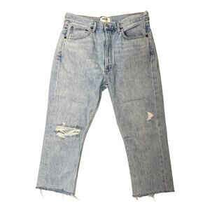 AGOLDE Riley High Rise Straight Crop Jeans Size 29 Distressed Raw Hem